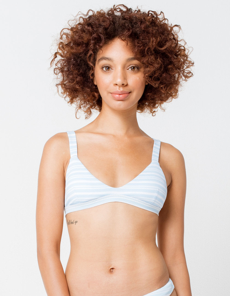 FULL TILT Textured Stripe Trilet Light Blue Bikini Top image number 0