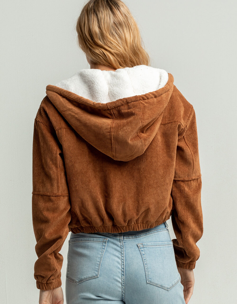 ASHLEY Corded Sherpa Womens Camel Hooded Jacket image number 2