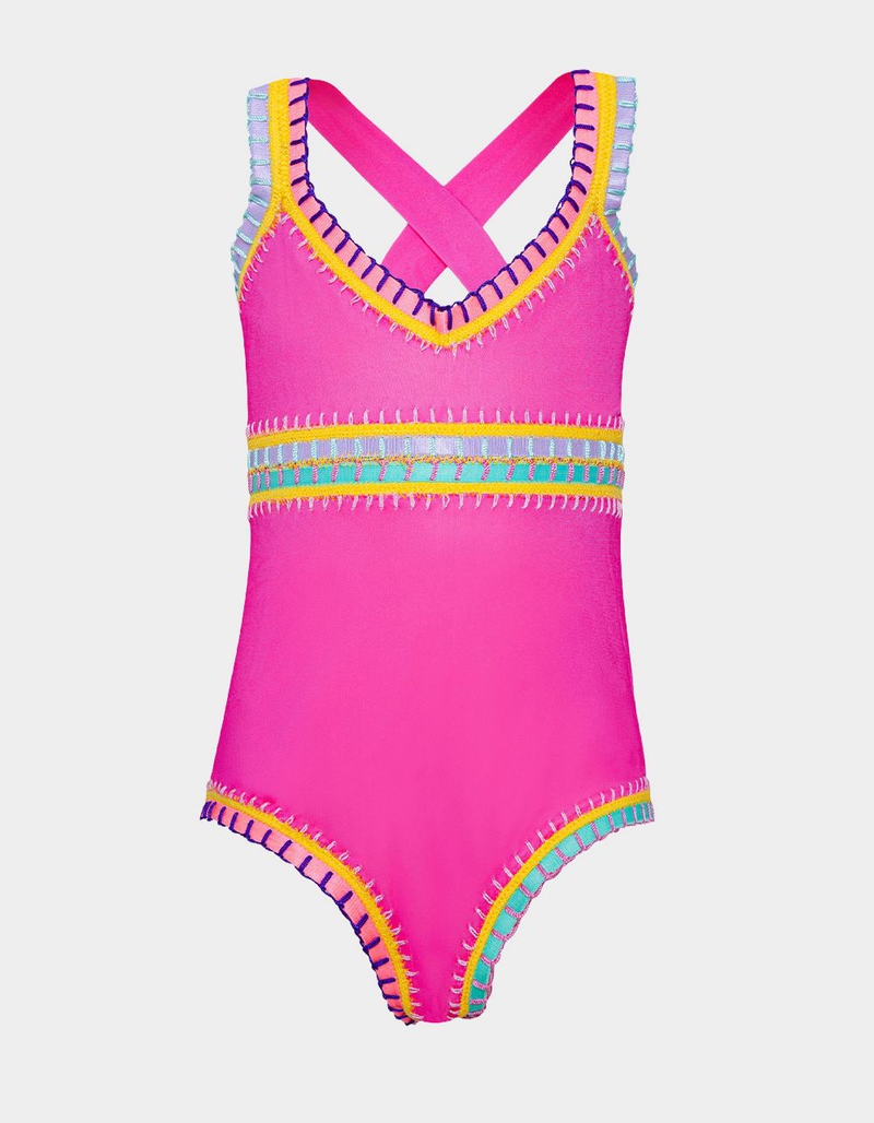 PQ SWIM Sadie Rainbow Embroidered Girls One Piece Swimsuit image number 0