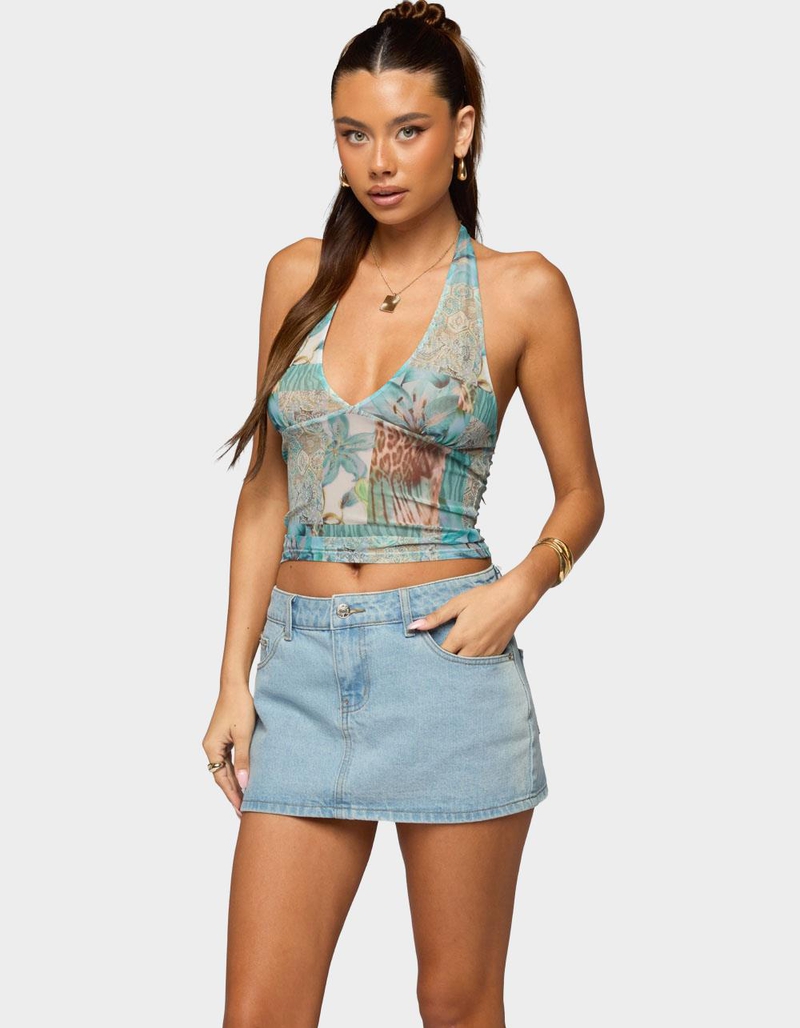 EDIKTED Catie Printed Mesh Halter Top image number 1