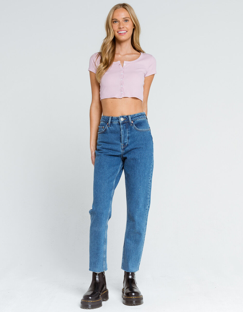 FULL TILT Button Front Womens Lavender Crop Top image number 3