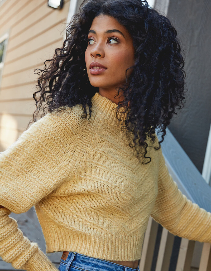 ELODIE Chevron Mock Neck Womens Yellow Sweater image number 0