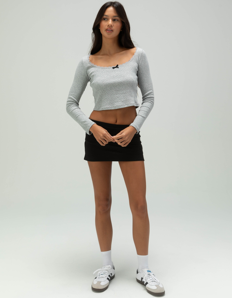 RSQ Womens Pointelle Bow Long Sleeve Top image number 1