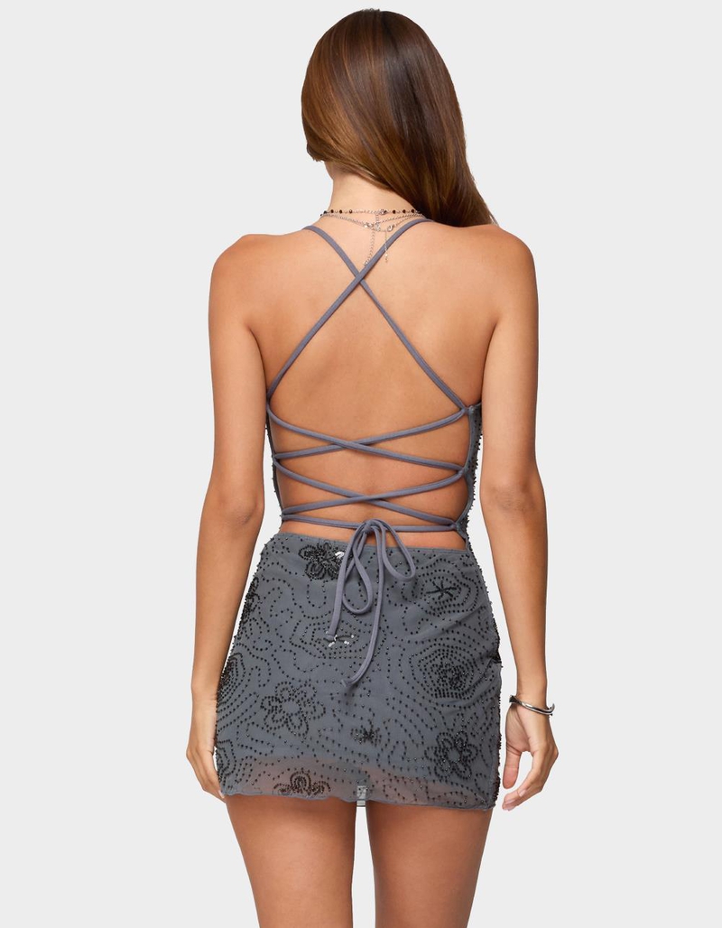 EDIKTED Kandy Backless Beaded Mini Dress image number 2