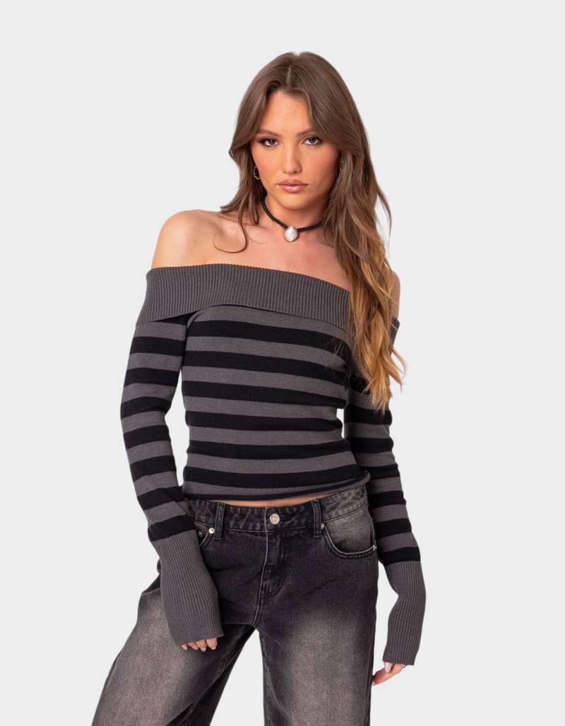 EDIKTED Melody Fold Over Striped Sweater image number 0