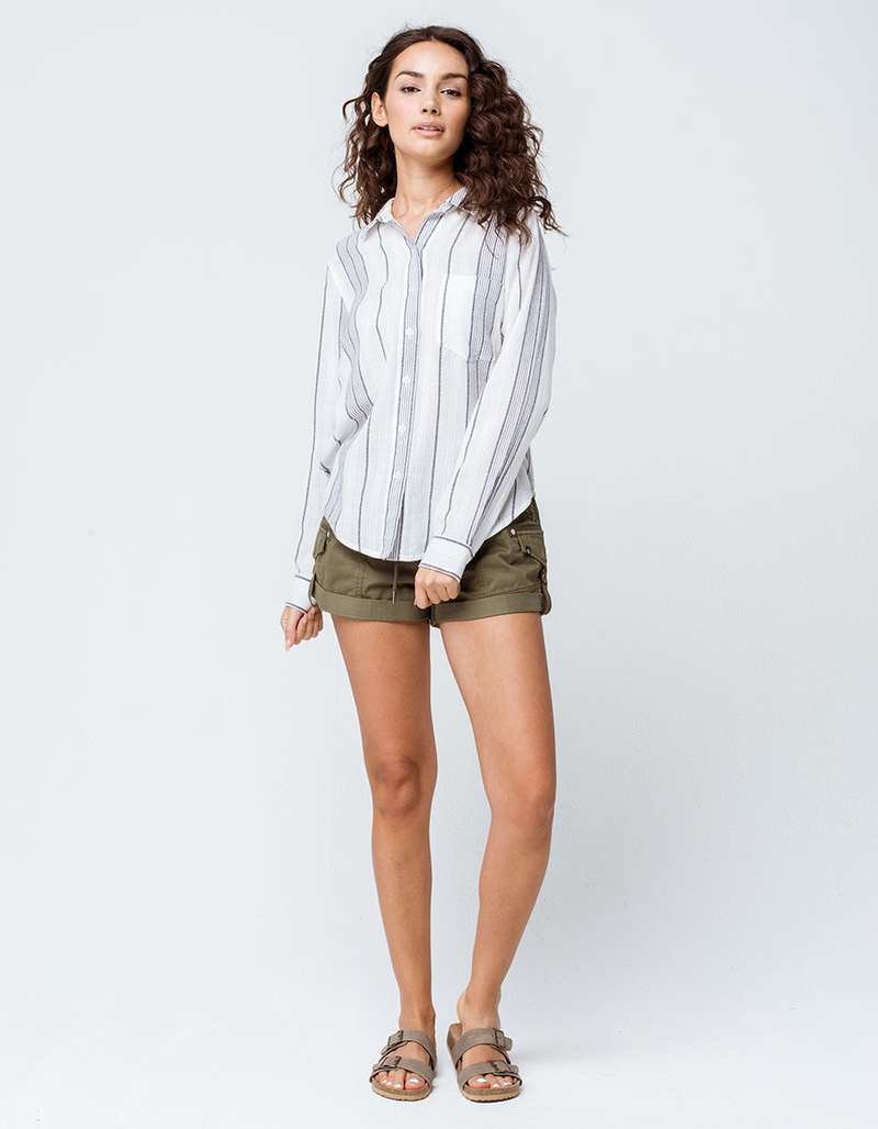 SKY AND SPARROW Textured Stripe Button Front Womens Top image number 3