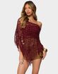 EDIKTED Fringe Sequin Crochet Poncho image number 1