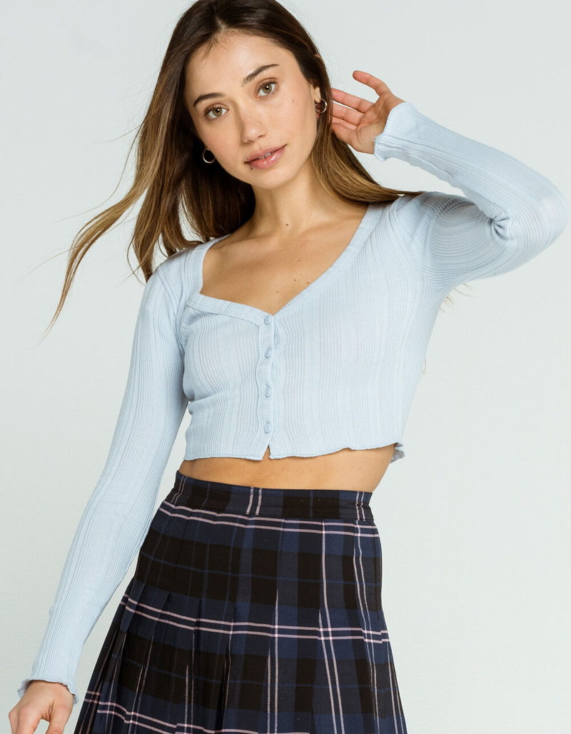 SKY AND SPARROW Button Front Womens Light Blue Crop Cardigan image number 0