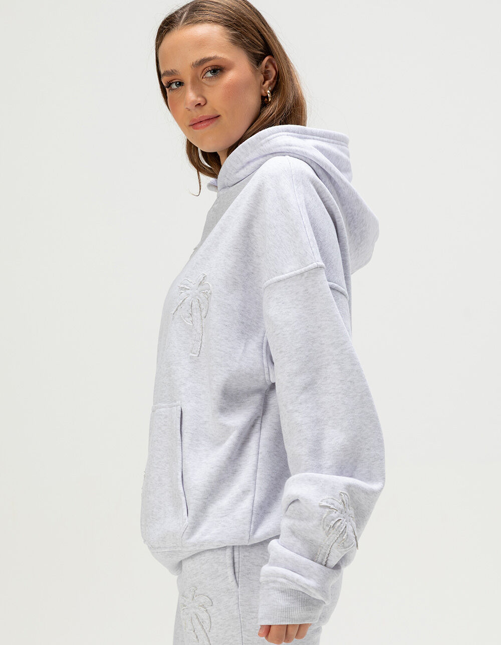 FULL TILT Palm Applique Womens Hoodie - HEATHER GRAY | Tillys