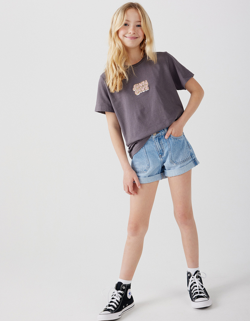 RSQ Girls Pork Chop Roll Cuff Denim Shorts image number 0