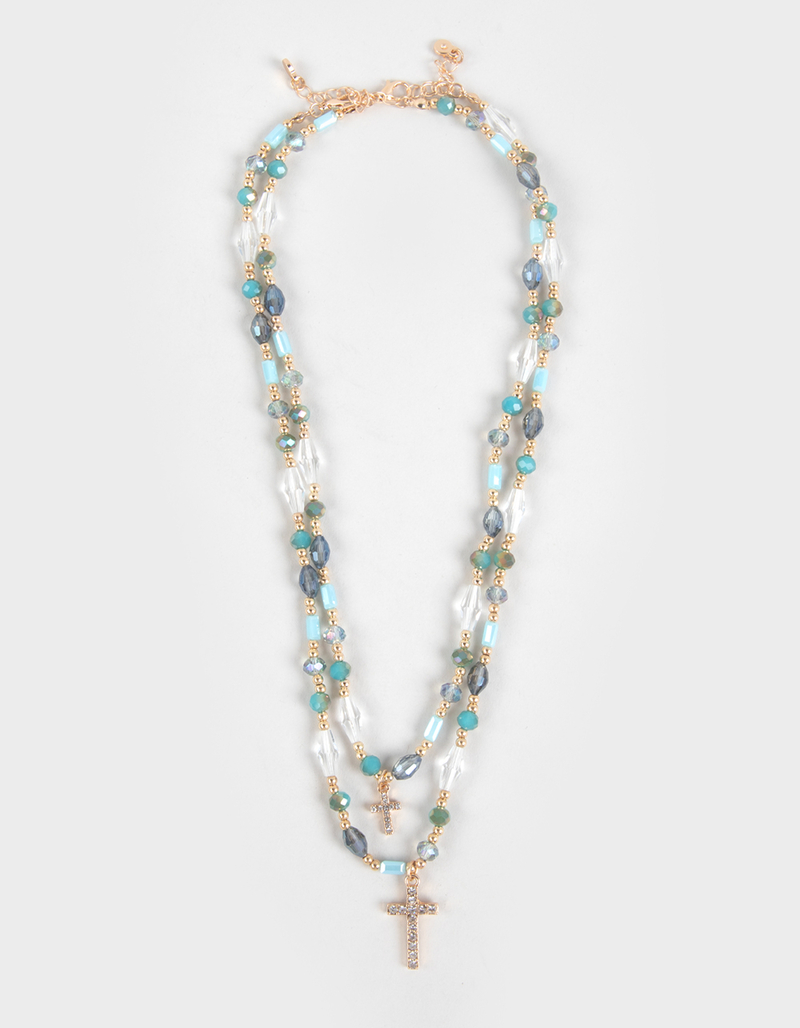 FULL TILT Layered Beaded Cross Necklace image number 0