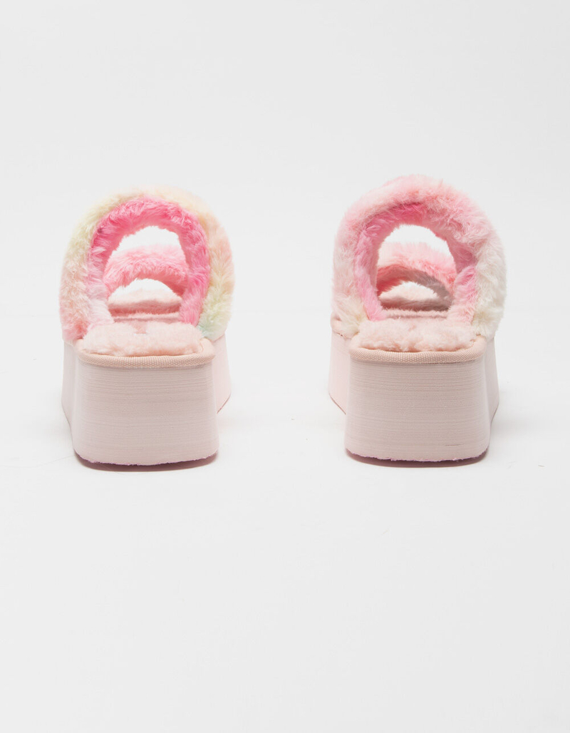 SODA Dual Strap Faux Fur Womens Flatform Sandals image number 3