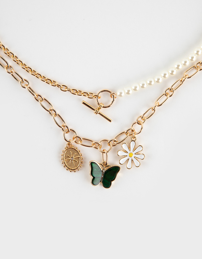 FULL TILT Layered Half Pearl Chain Charm Necklace image number 1
