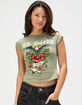 ED HARDY Rhinestone Anchor Rose Womens Cap Sleeve Baby Tee image number 1