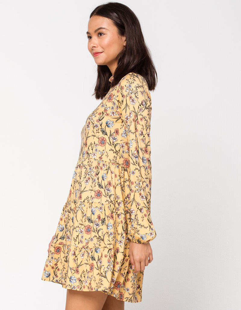 GOOD LUCK GEM Mock Neck Tier Yellow Womens Dress image number 2