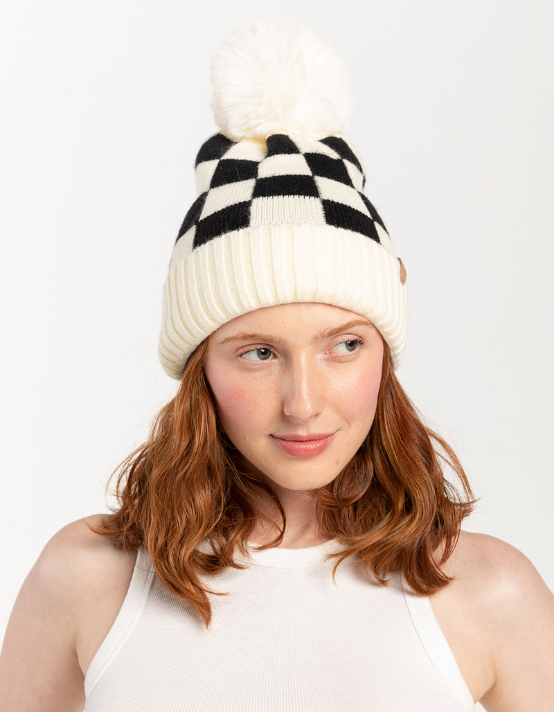 Checkered Pom Womens Beanie image number 1