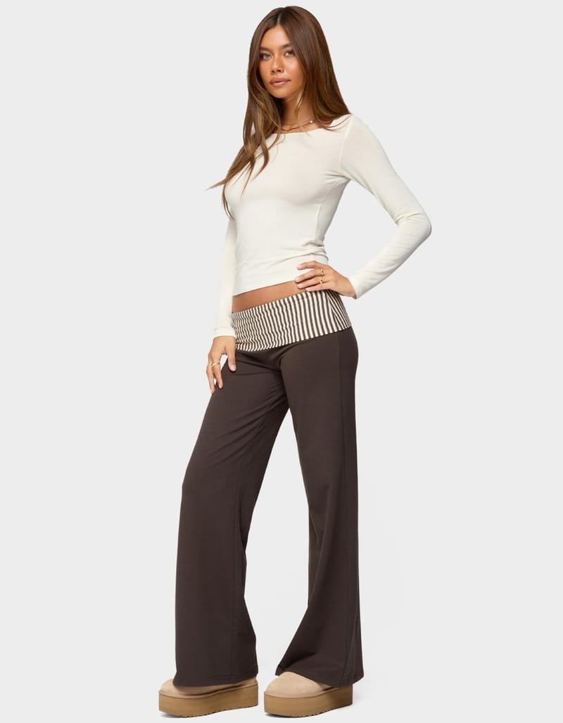 EDIKTED Meshey Striped Fold Over Pants image number 3