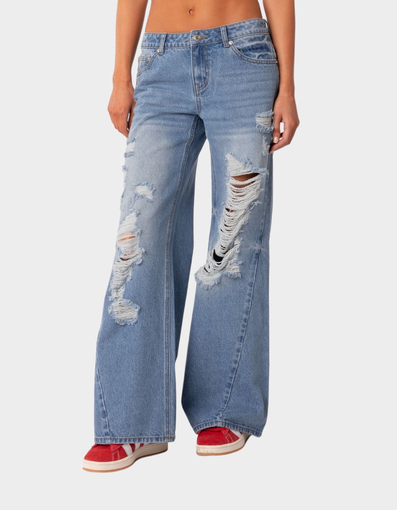 EDIKTED Low Rise Distressed Wide Leg Jeans image number 0