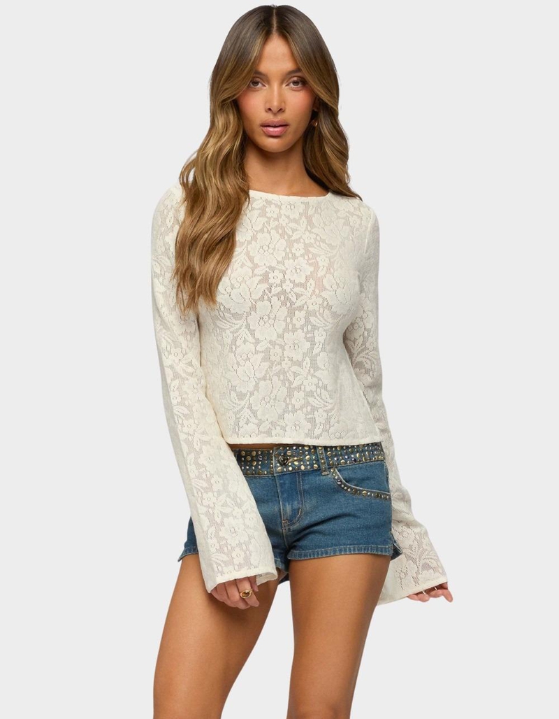 EDIKTED Flaura Backless Sheer Lace Top image number 0