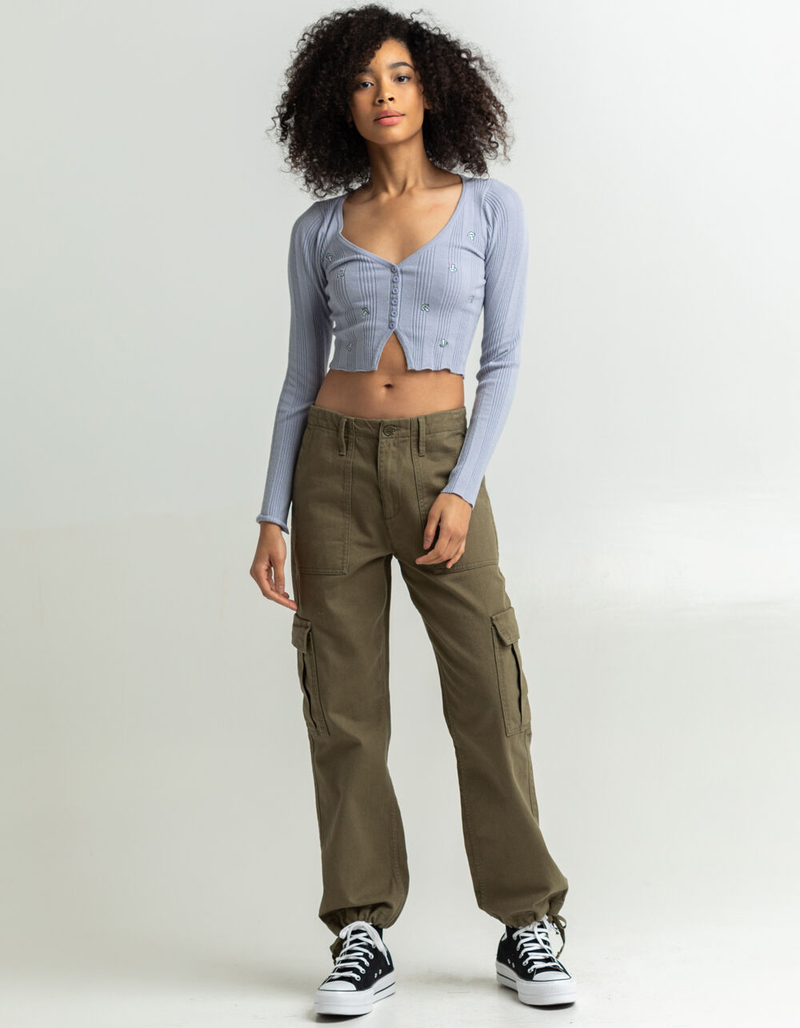 FULL TILT Mushroom Womens Ribbed Cardigan image number 3