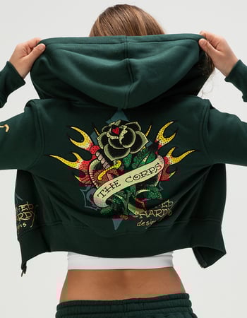 ED HARDY Sacred Heart Womens Zip-Up Rhinestone Hoodie Alternative Image