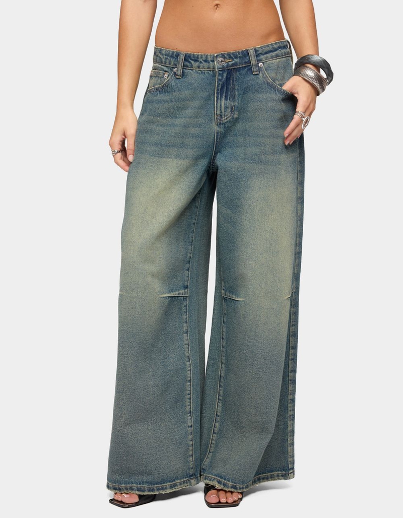 EDIKTED Adjustable Button Low Rise Baggy Jeans image number 0