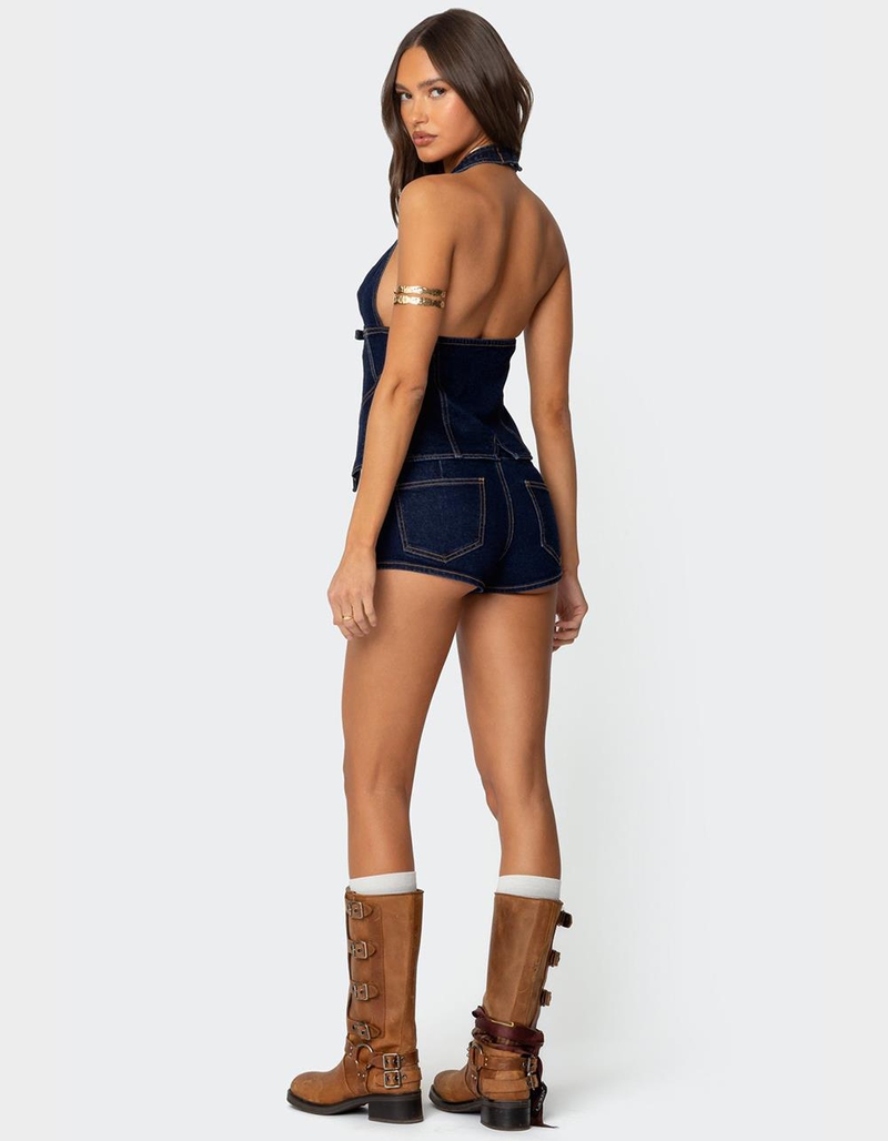 EDIKTED Ciel Low Rise Denim Micro Shorts image number 2