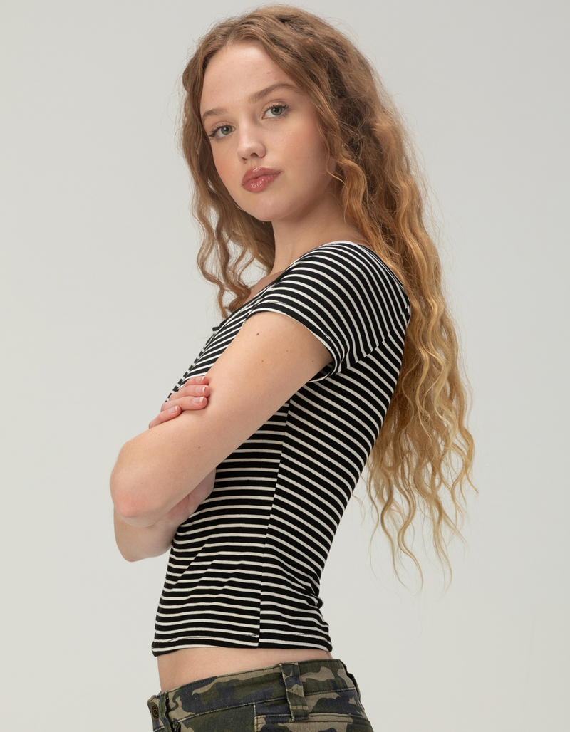 TILLYS Womens Open Neck Stripe Tee image number 2