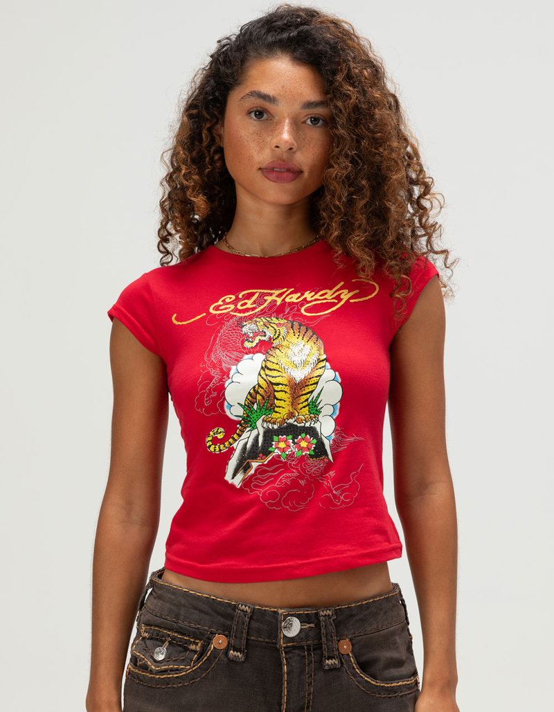 ED HARDY Tiger Mountain Womens Cap Sleeve Tee image number 0