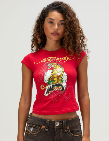 ED HARDY Tiger Mountain Womens Cap Sleeve Tee Primary Image