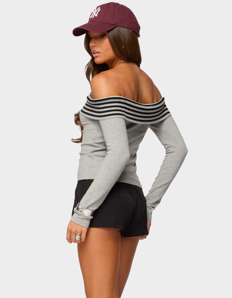 EDIKTED Leetal Stripey Foldover Knit Top image number 2