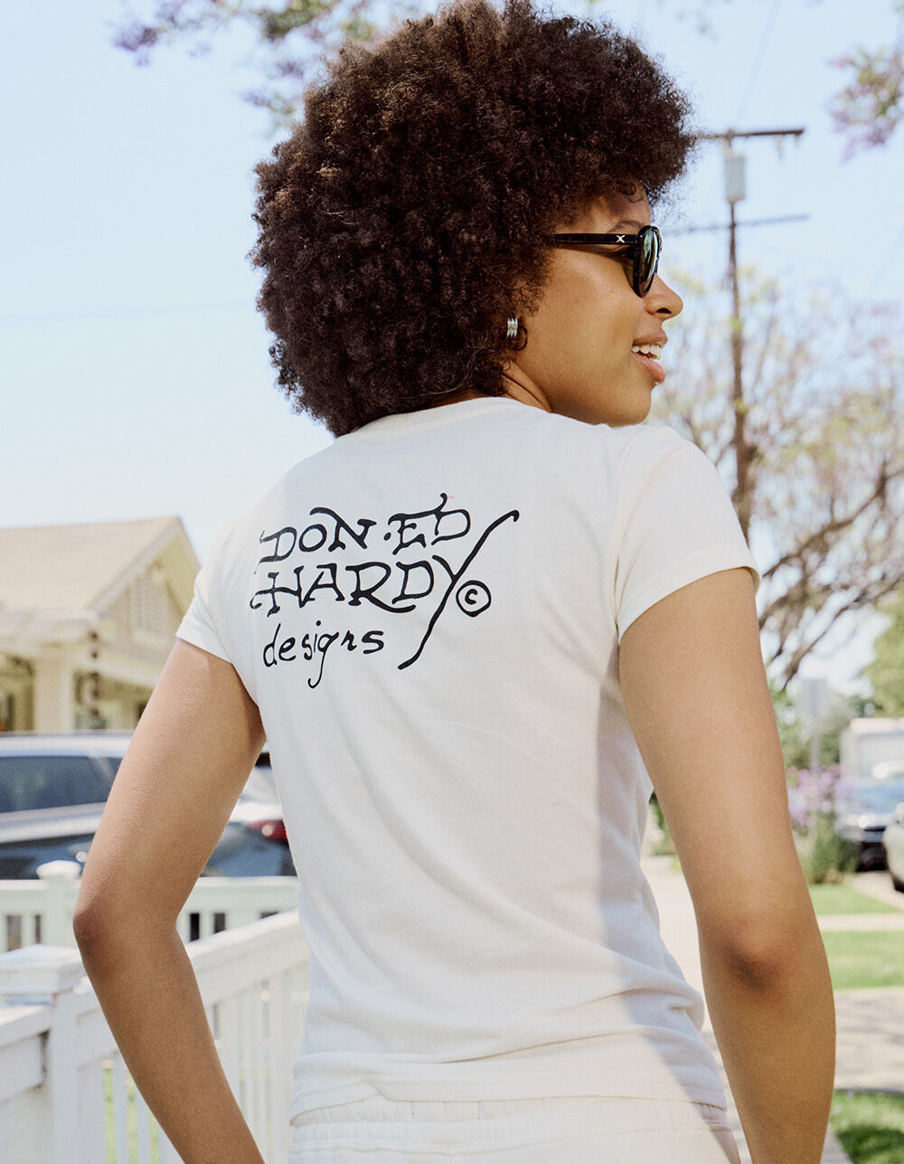 ED HARDY Love Kills Slowly Rhinestone Womens Fitted Tee - IVORY