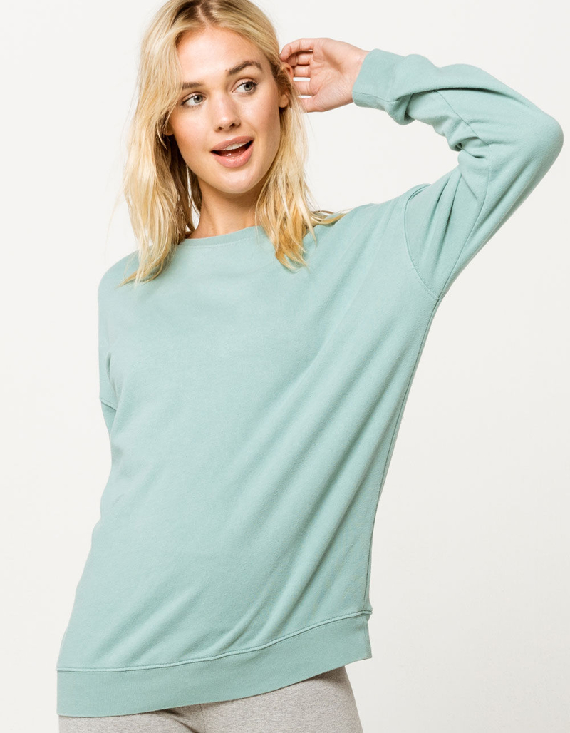 FULL TILT Essentials Washed Boyfriend Green Womens Sweatshirt image number 1