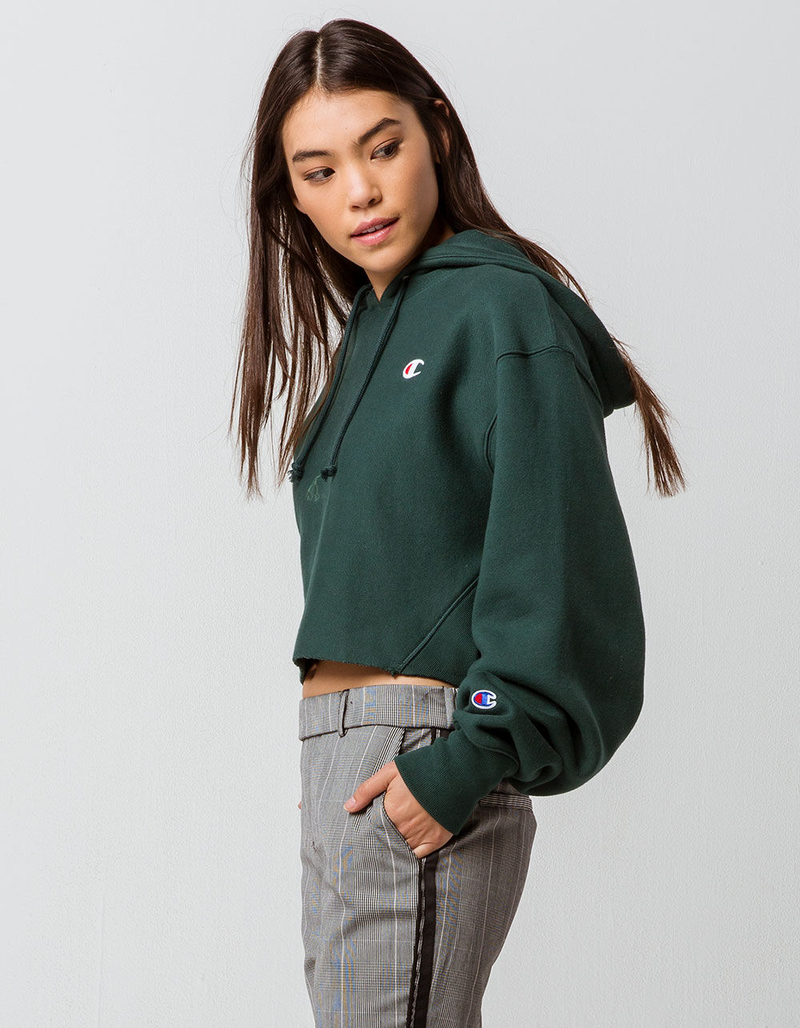 CHAMPION Reverse Weave Lakeside Green Womens Crop Hoodie image number 2