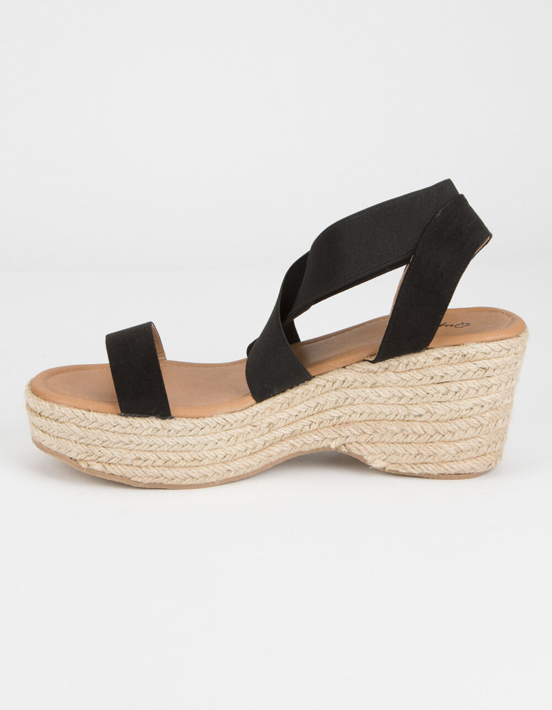 QUPID Elastic Ankle Espadrille Black Womens Wedge Sandals image number 2