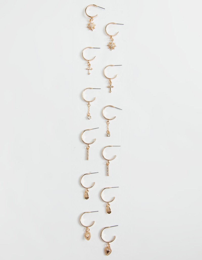 FULL TILT 6 Pair Heart/Cross/Rhinestone Huggie Hoop Earrings image number 0