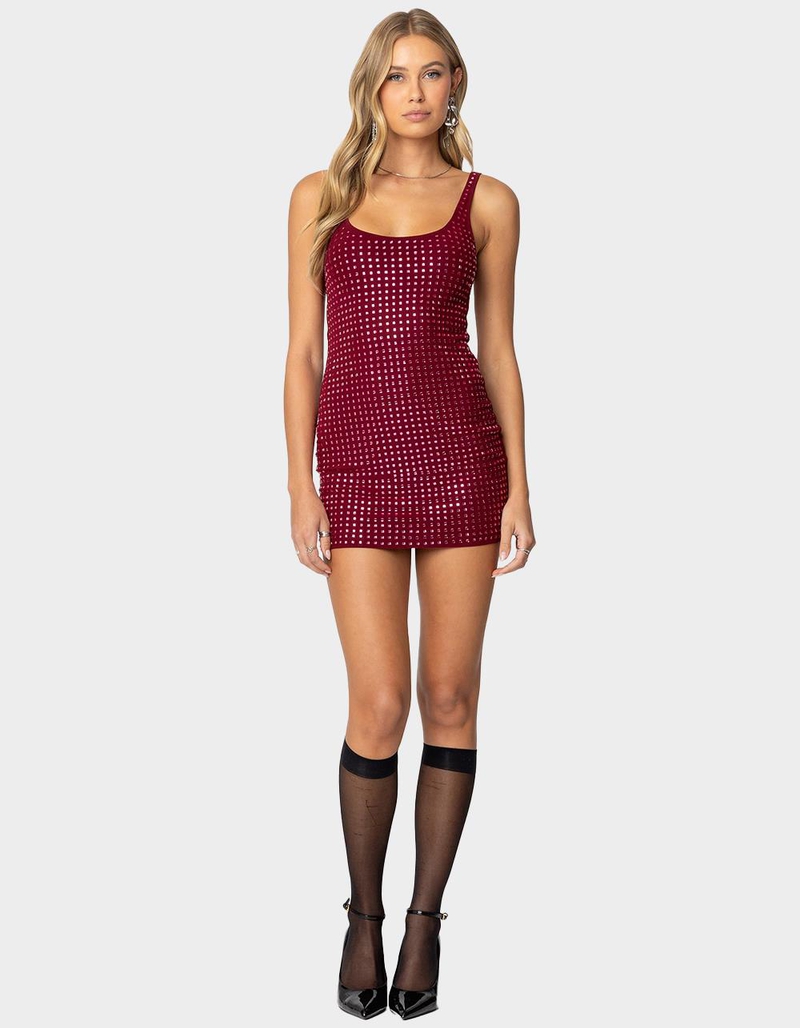 EDIKTED Rhinestone Mesh Mini Dress image number 1