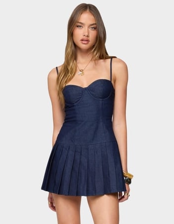 EDIKTED Rudy Pleated Denim Mini Dress EDIKTED Rudy Pleated Denim Mini Dress Primary Image