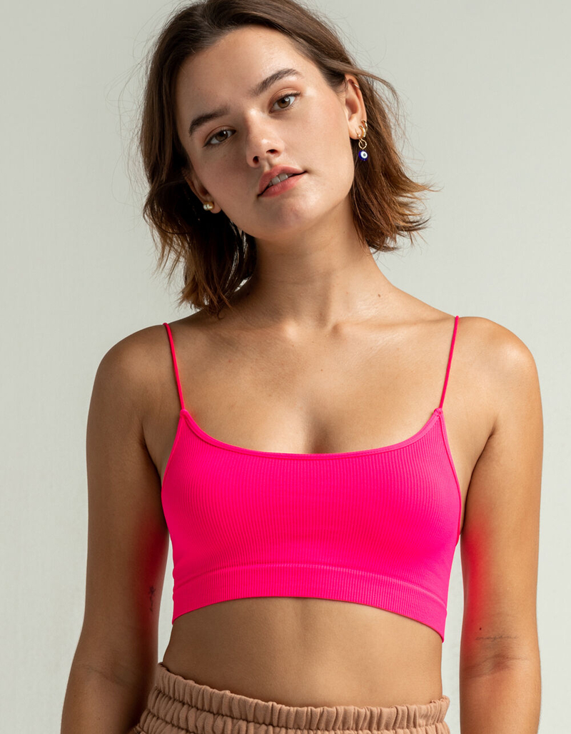 FULL TILT Seamless Skinny Strap Neon Hot Pink Bralette image number 0