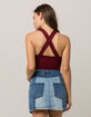 SKY AND SPARROW Smocked Cross Back Burgundy Womens Tank Top image number 2