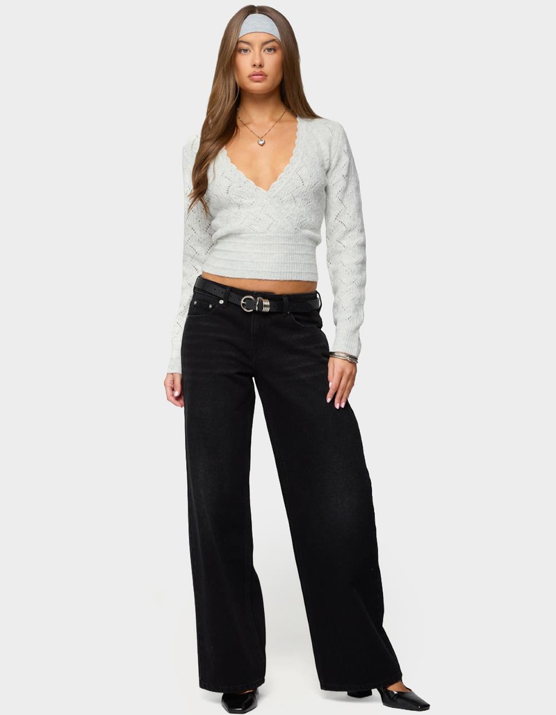 EDIKTED Janine Pointelle Knit V-Neck Top image number 3