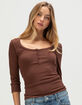 RSQ Womens 3/4 Sleeve Henley Top image number 1