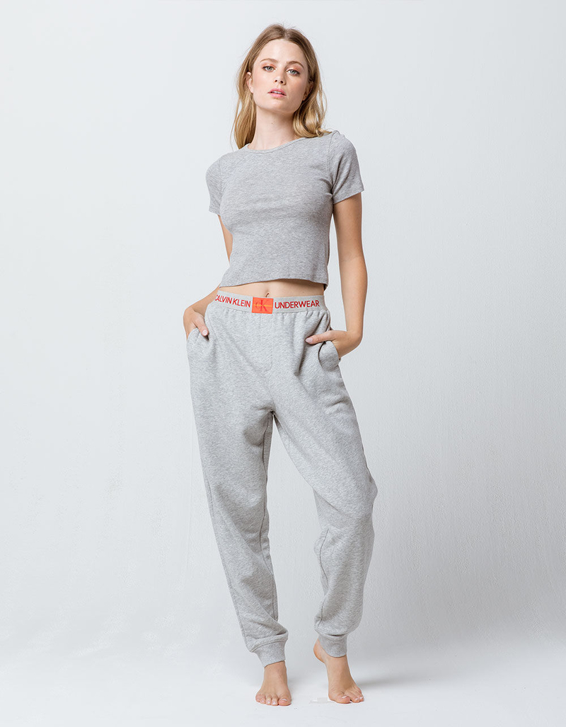 CALVIN KLEIN Monogram Logo Heather Gray Womens Jogger Pants image number 3
