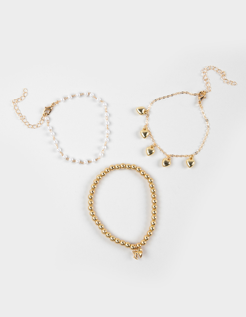 FULL TILT 3 Pack Pearl/Heart Beaded Bracelets image number 0