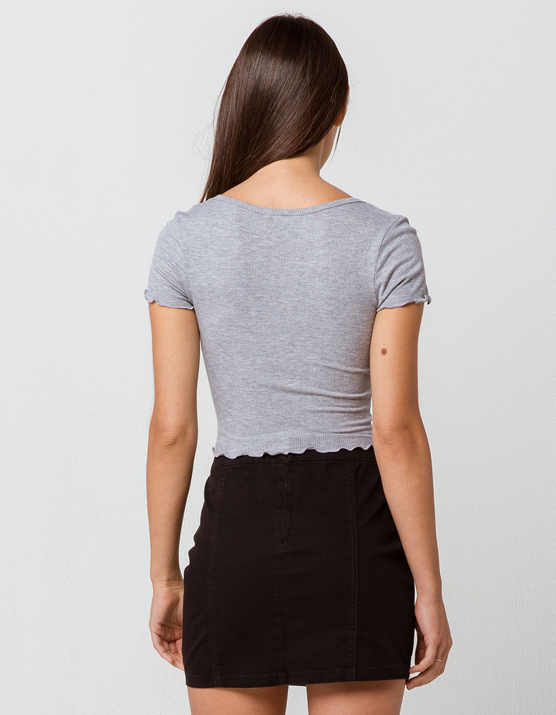 BOZZOLO Ribbed Lettuce Edge Heather Gray Womens Crop Tee image number 1