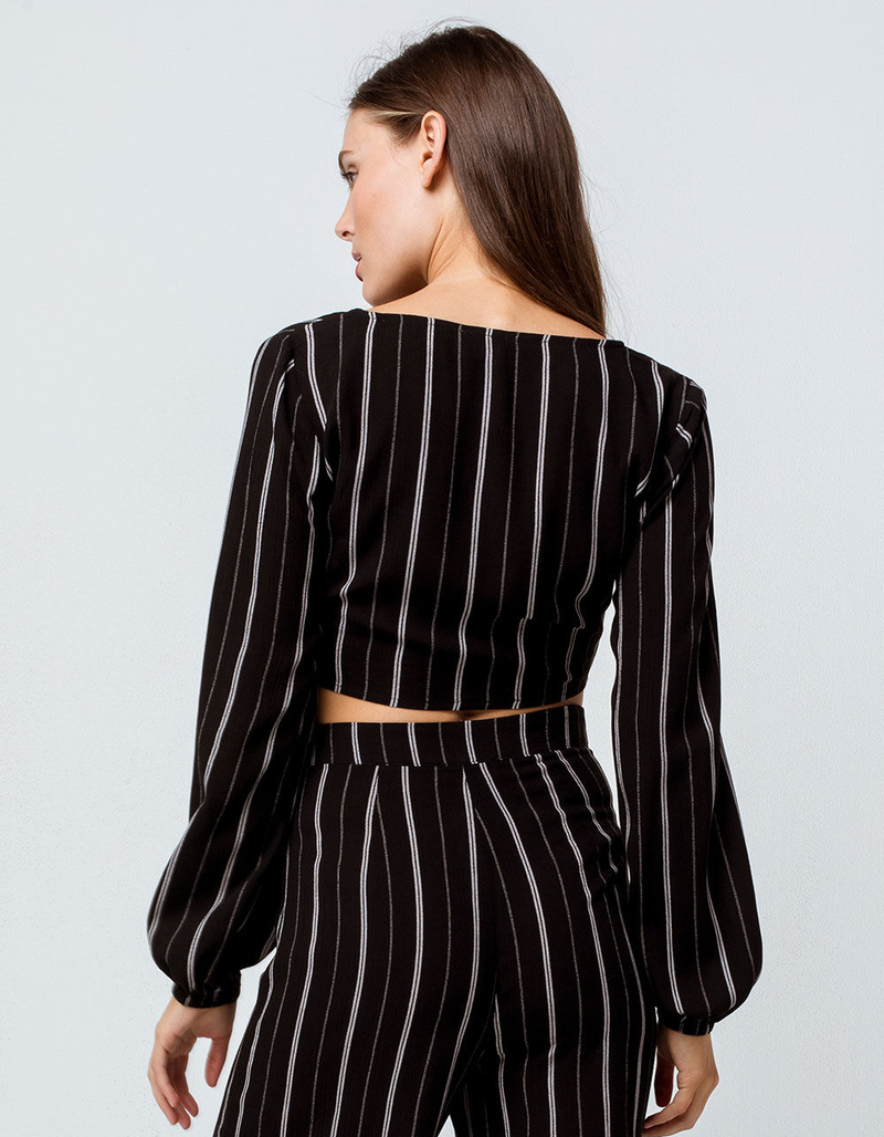 SKY AND SPARROW Stripe Button Tie Front Womens Crop Top And Pants Set image number 2