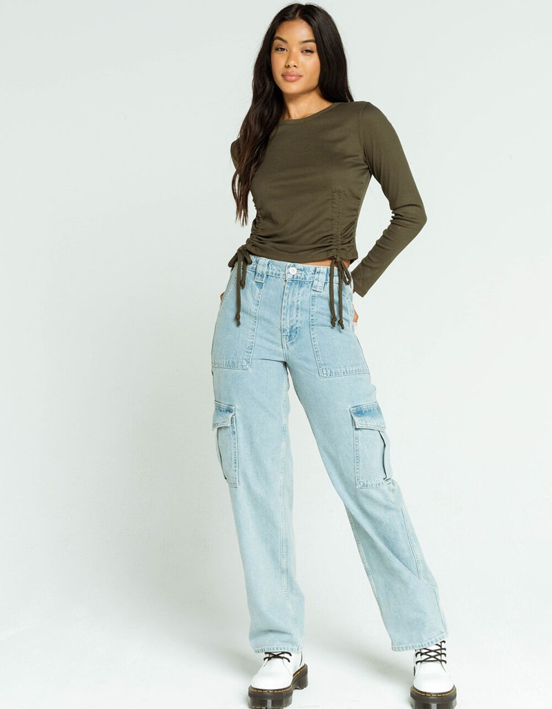 SKY AND SPARROW Double Cinch Front Womens Olive Tee image number 3