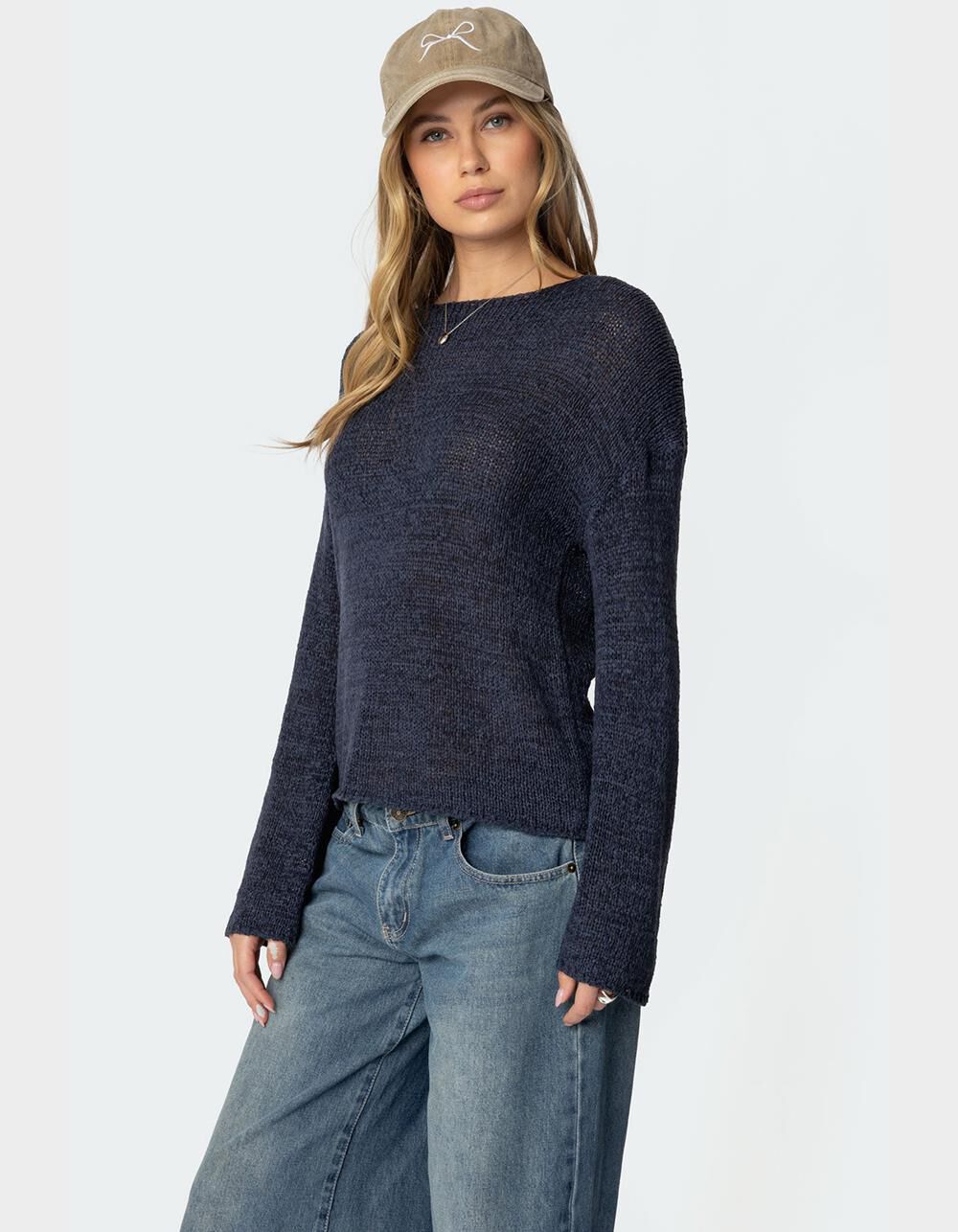 EDIKTED Drop Shoulder Light Knit Sweater - NAVY | Tillys EDIKTED Drop Shoulder Light Knit Sweater - NAVY | Tillys