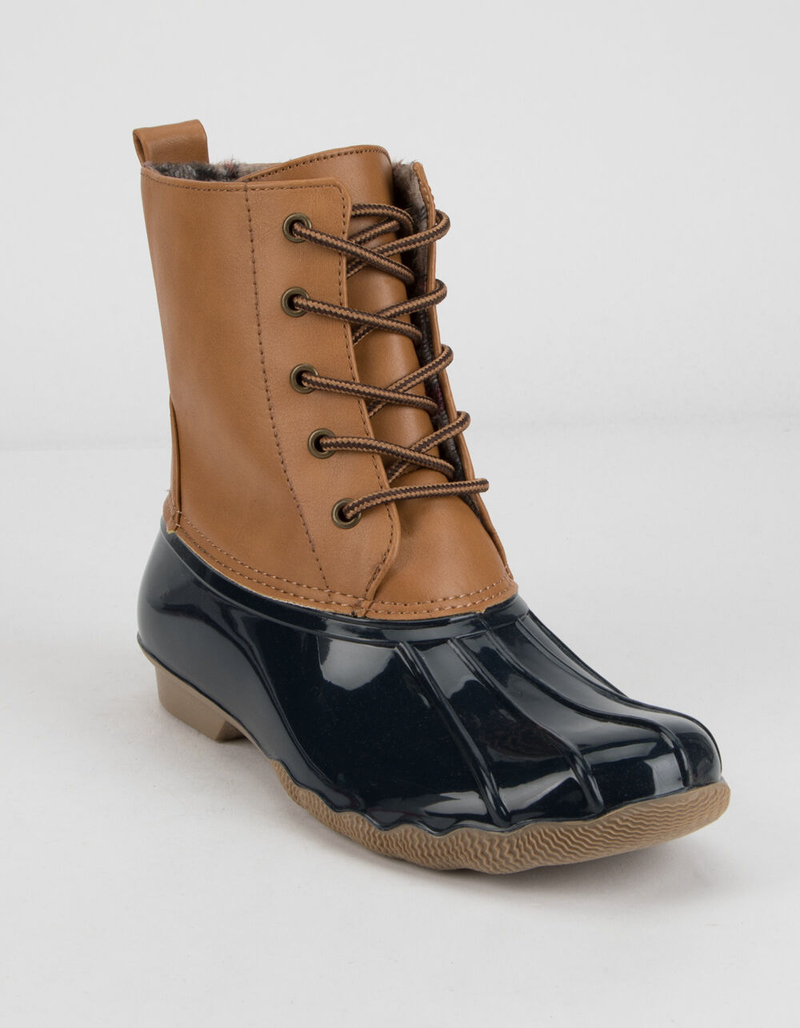 WILD DIVA Shearling Lace Up Tan & Navy Womens Weather Boots image number 0