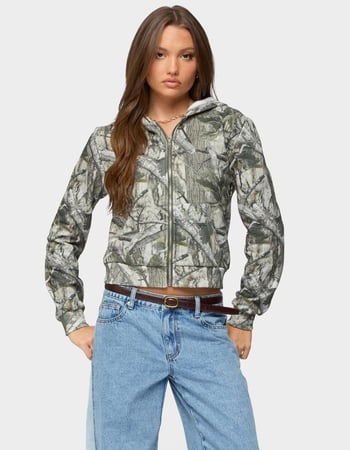 EDIKTED Tayler Camo Zip Up Hoodie Primary Image